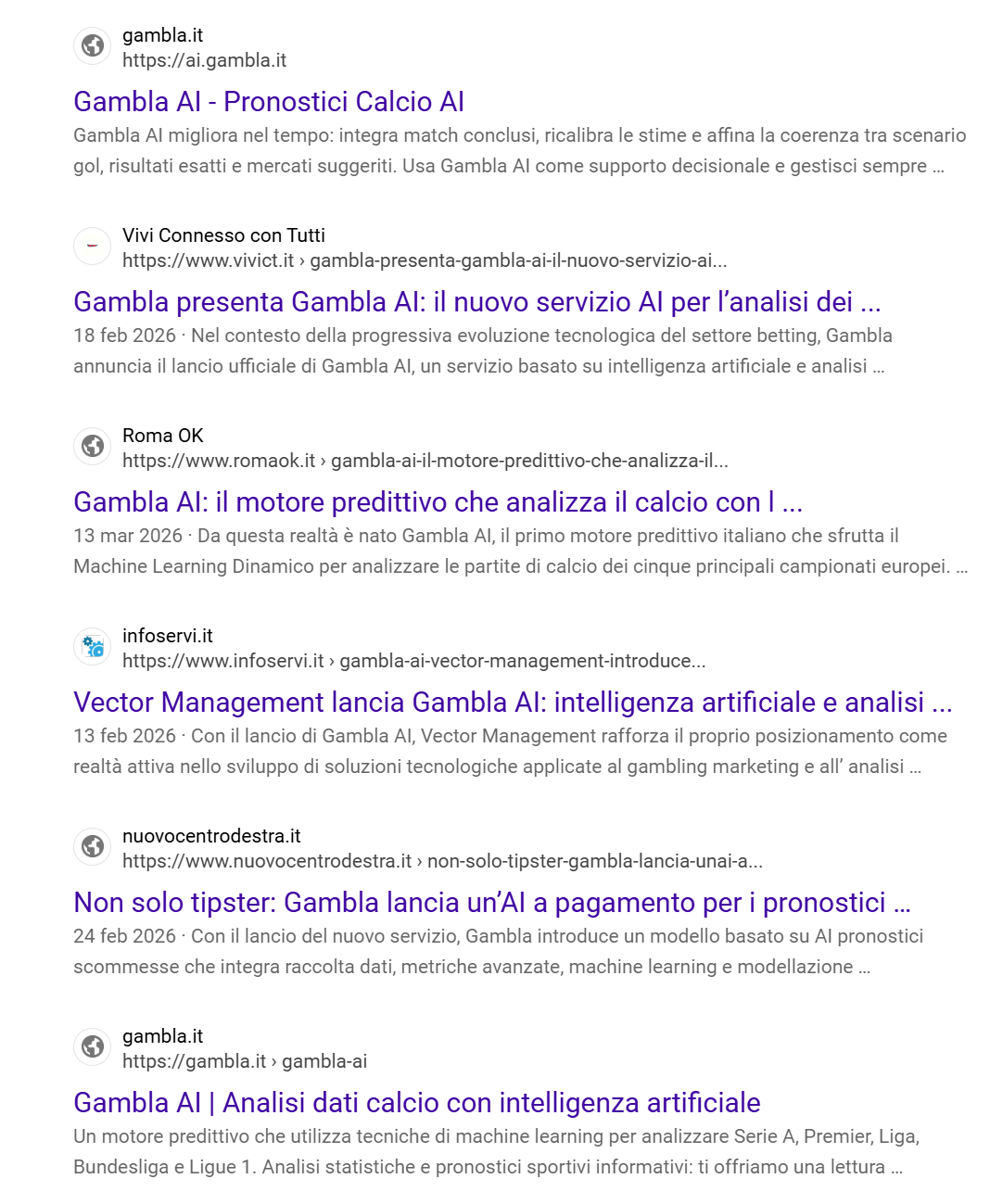 Risultati di ricerca su Gambla AI — copertura media